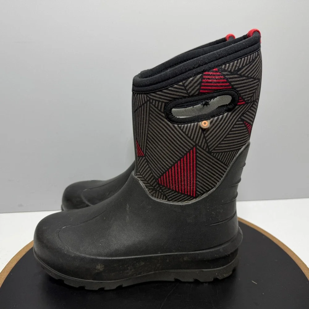 Bogs‎ Neo Classic Geo Boots Kids Youth 5 Waterproof Insulated Black Red Winter
